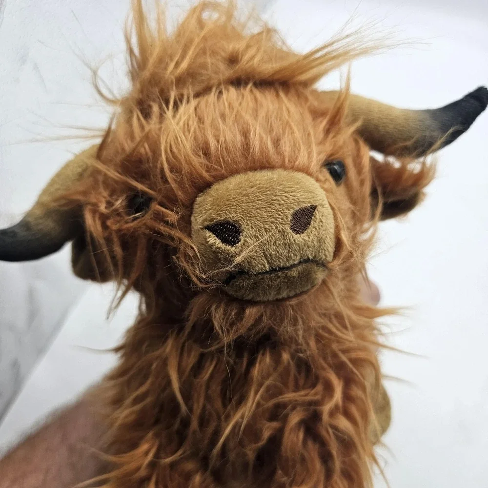 Highland Cow Plush Stuffed‎ Animal Toy Small Brown Long Hair Soft Cute Furry